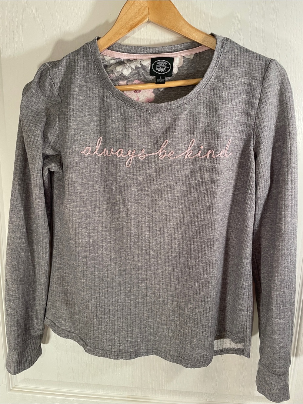 Laura Ashley Gray Long-Sleeve Top with Pink Script